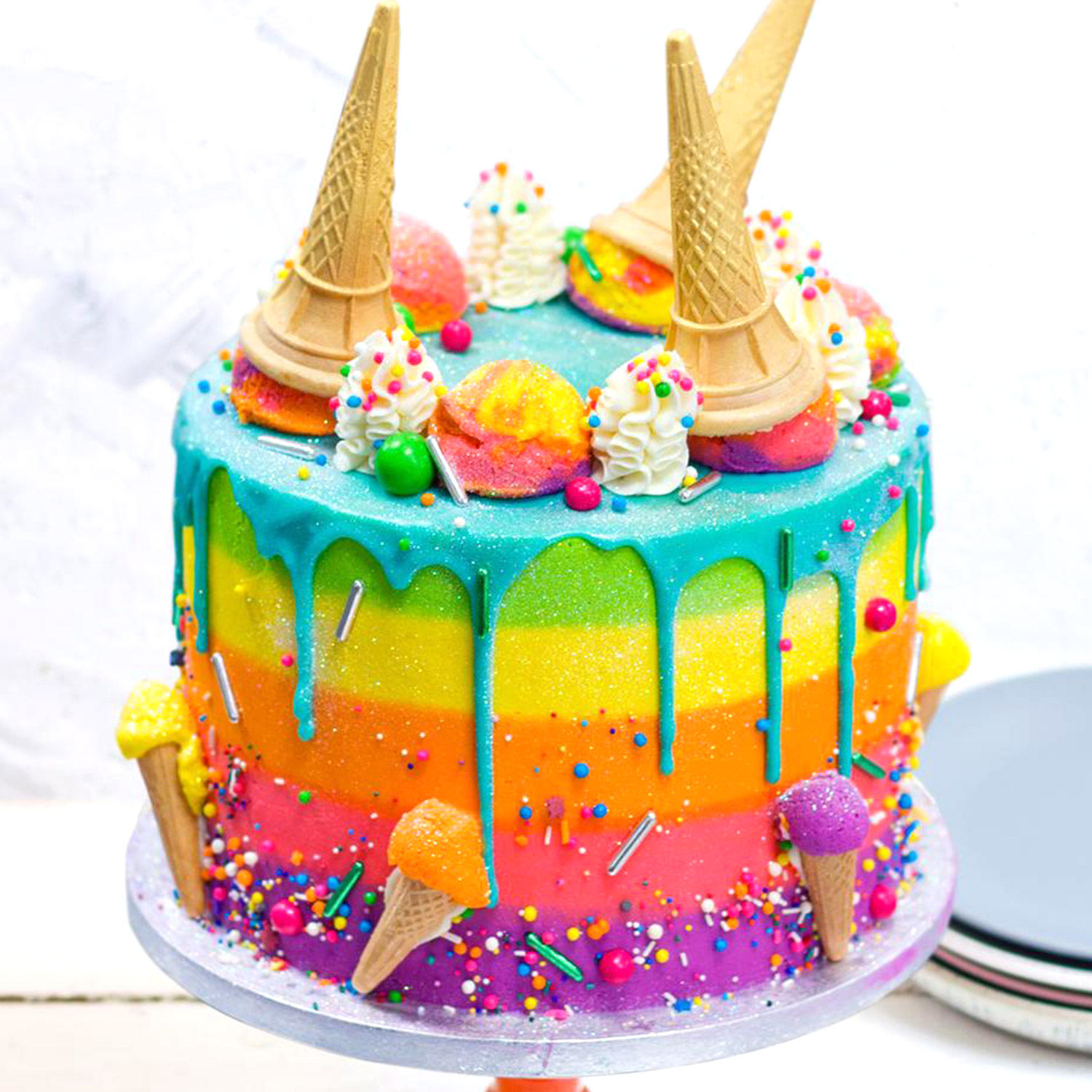 Online Ice Cream Cones Vanilla Rainbow Cake Gift Delivery In UAE