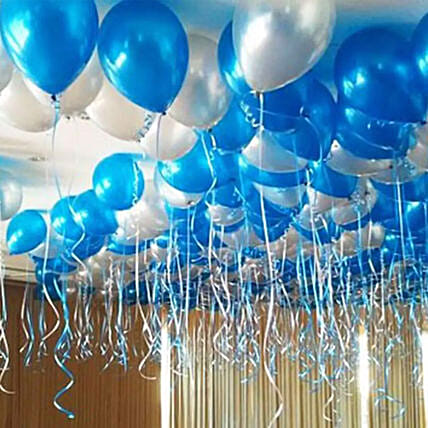 أون لاين بالونات هيليوم - ديكور بالونات أزرق وفضي 150 بالون توصيل هدايا ...