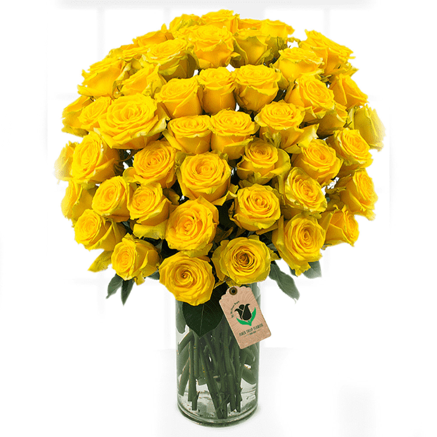 Online 55 Bright Yellow Roses Vase Gift Delivery in Qatar - Ferns N Petals